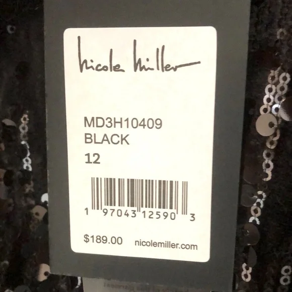 Nicole Miller Elegant Sequined Black midi Dress single shoulder strap size 12 - Picture 9 of 11